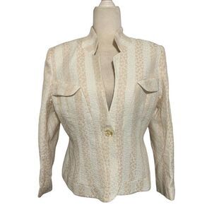 terry womens whote beige striped long sleeve blazer jacket 14 large Paris